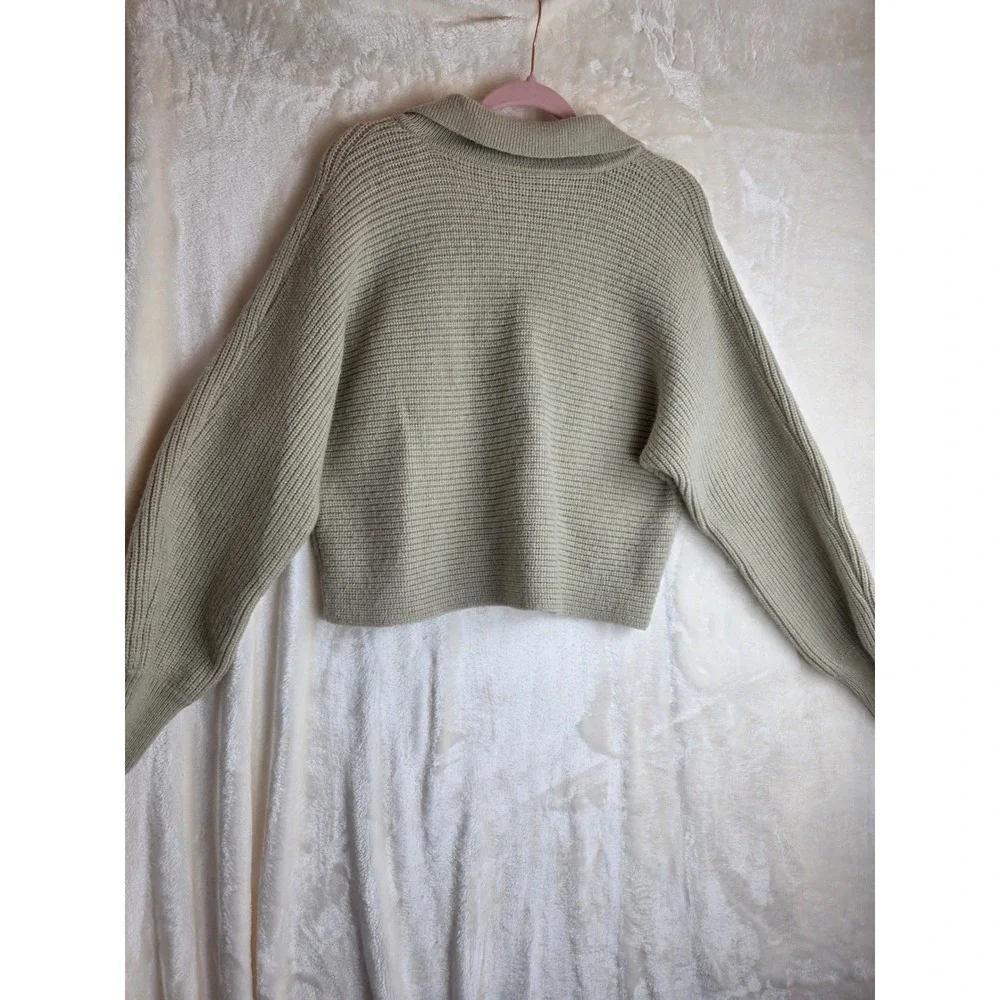 Collared Knit Sweater Pullover Long Sleeve Casual Top Khaki‎ Size S